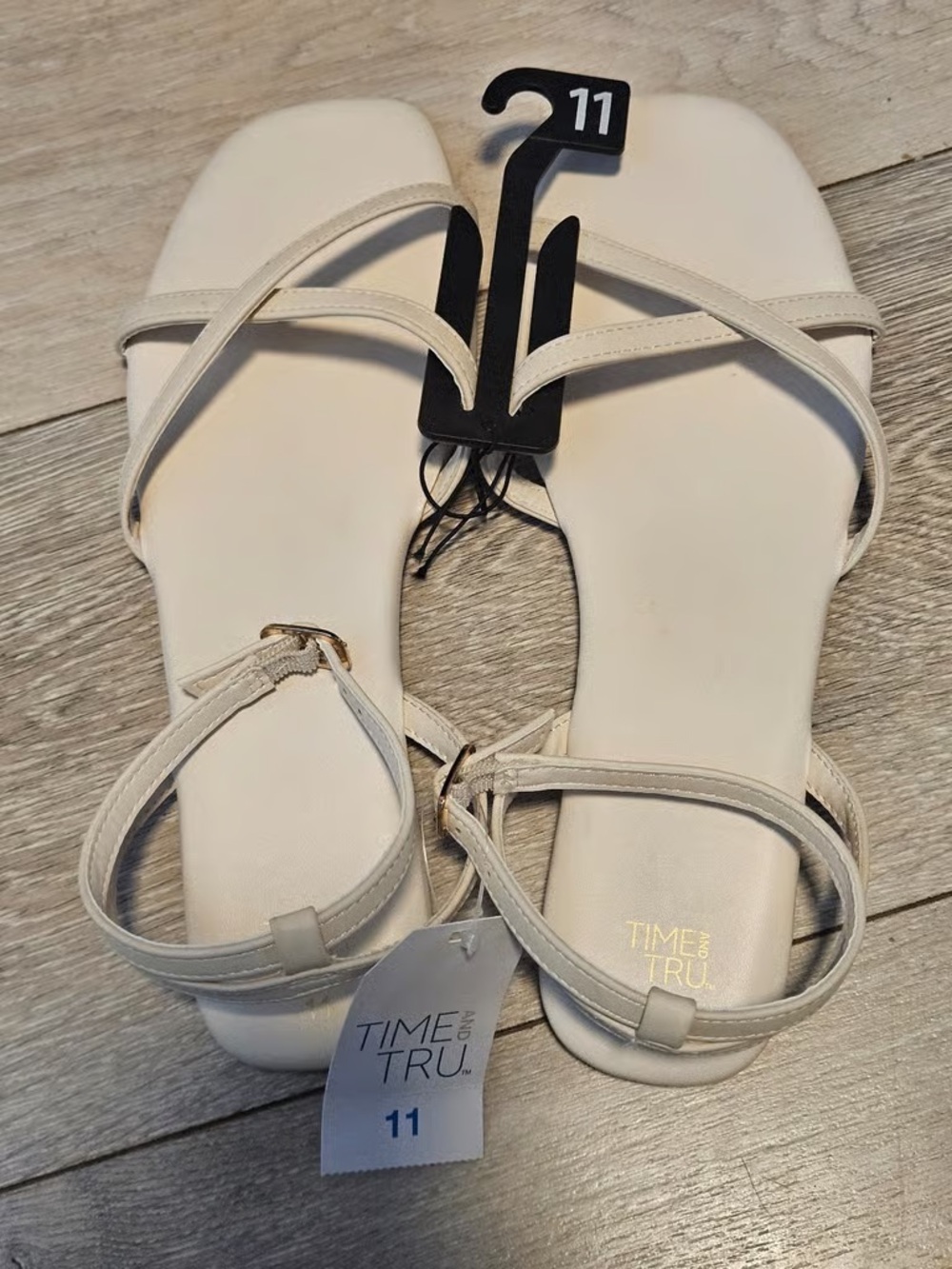 Time and Tru Cream Strappy Square-Toe Flats
